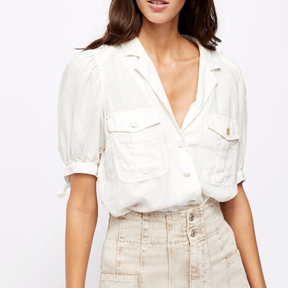 FREE PEOPLE IVORY SAFARI BABE TOP - Picture 1 of 12